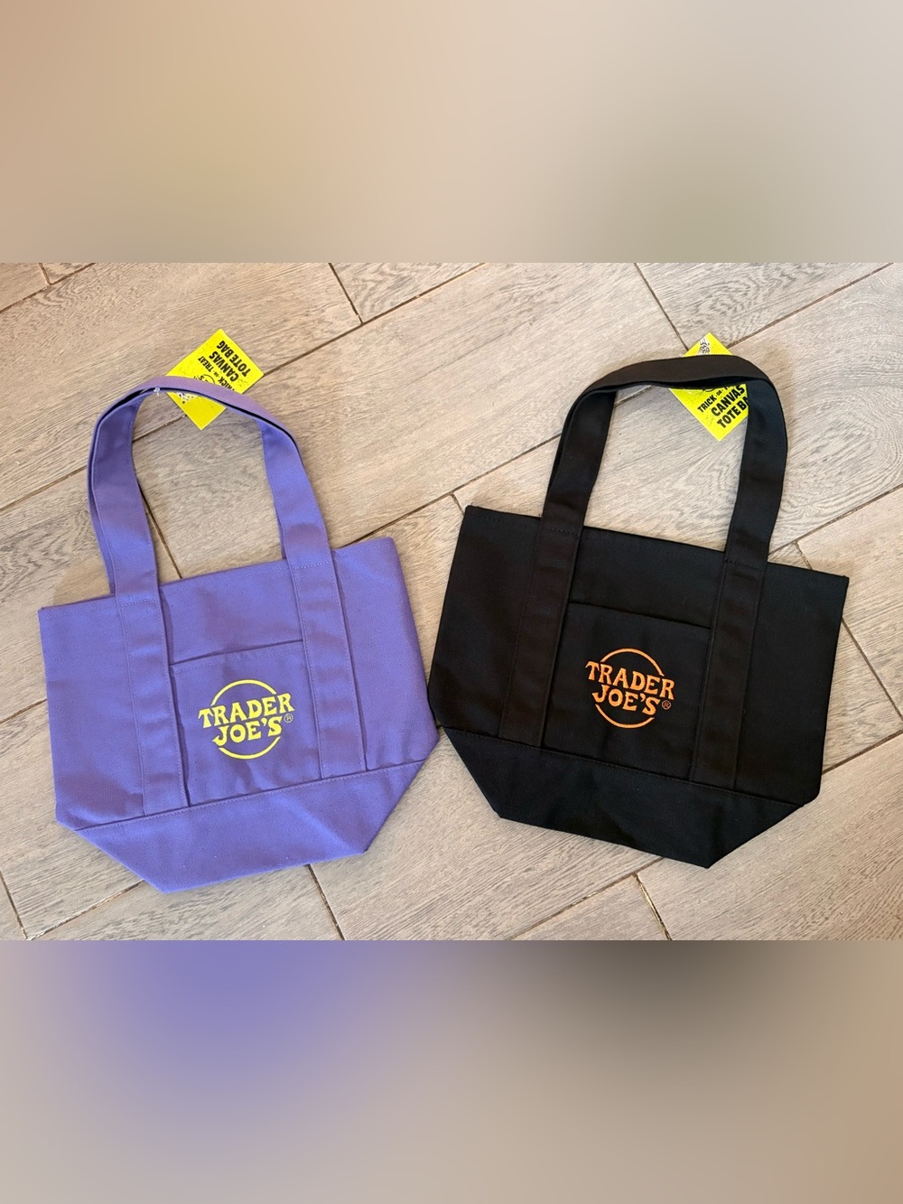 Trader Joe's Mini Canvas Halloween Tote Bags - Set of 2 - Purple and Black